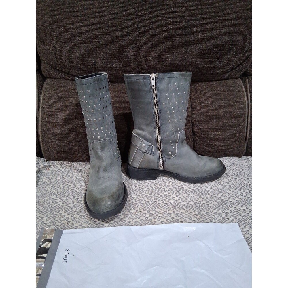 Womens Bartek Leather Boots, Studded Blue Ash,  Sz 35